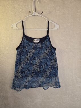Accomplice Sz M Blue Floral Sheer Lined Fairy Boho Y2K  Womens Sleeveless Blouse